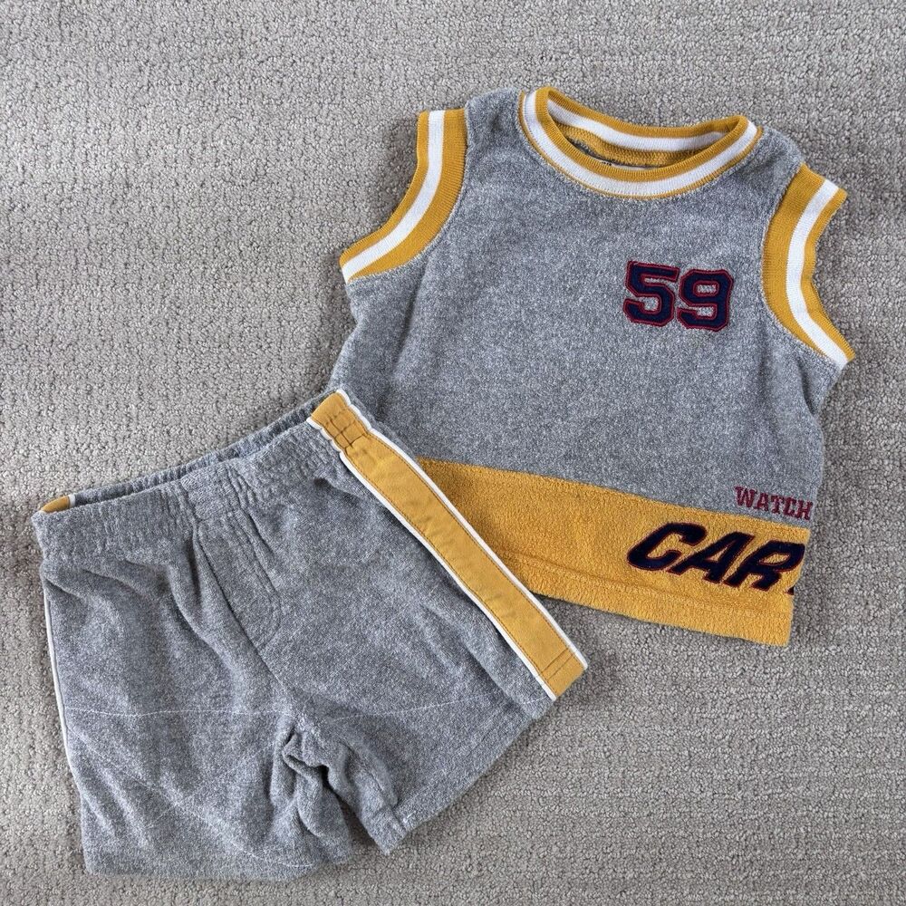 VTG 90s Y2K Carter's Work The Wear 2 Piece Set Tank Top Shorts Terry Cloth 12 Mo